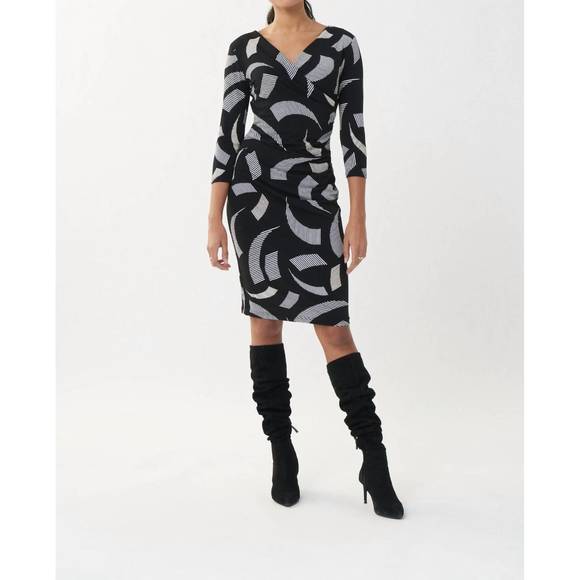 NEW JOSEPH RIBKOFF abstract v-neckline dress in black/vanilla - Picture 1 of 4